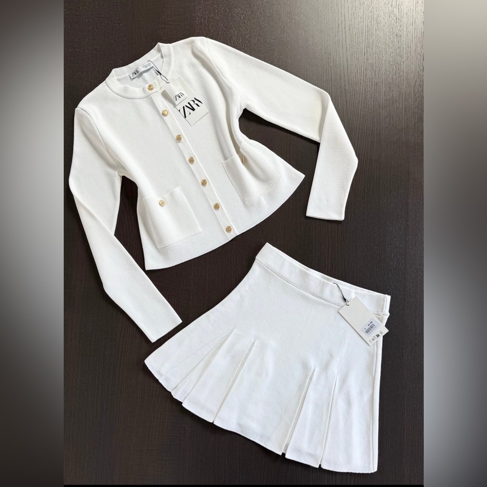 Zara Cream Cardigan and Skirt Set with Gold Accents - Picture 8 of 8